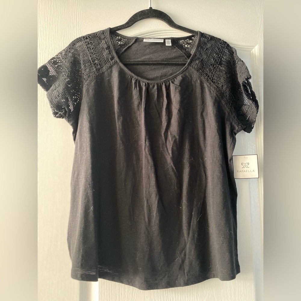 Rafaella Women's Black Crochet Sleeve Blouse